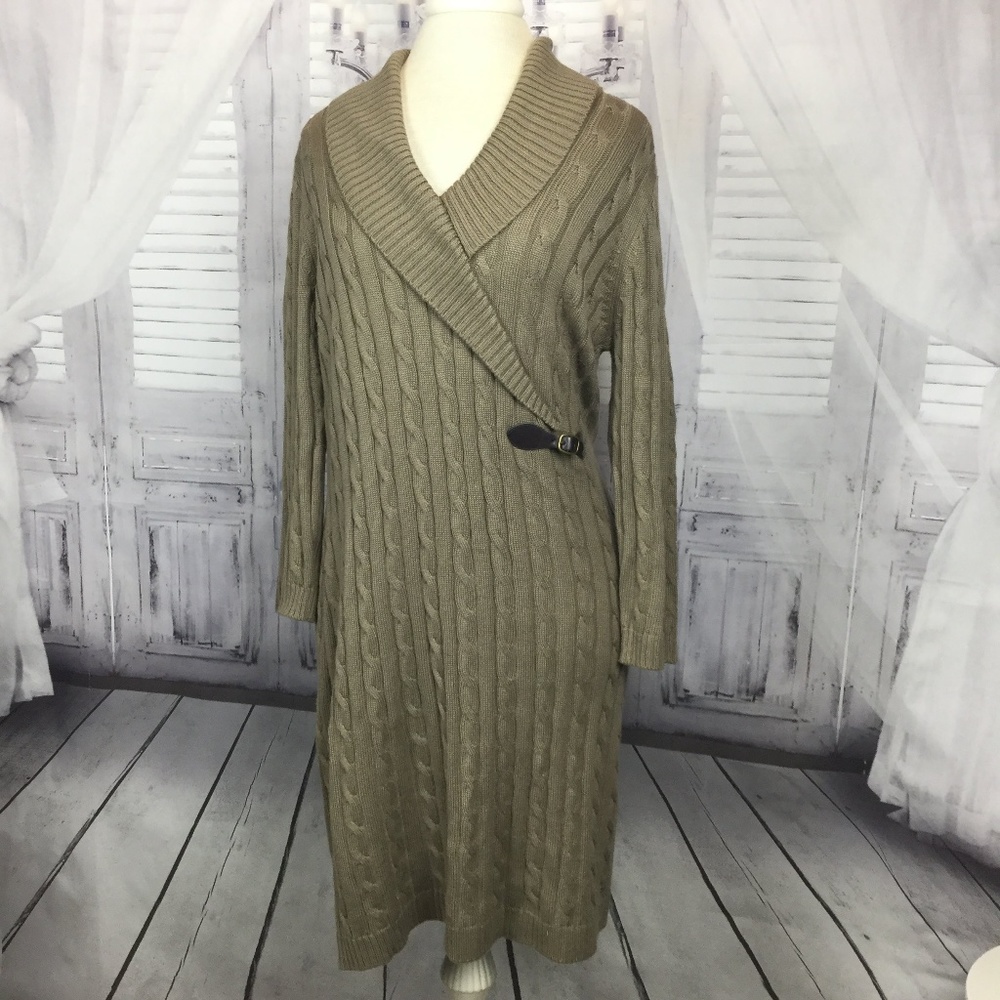 Calvin Klein Tan Cable Knit Midi Dress